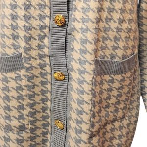 Cardigan bleu à motif pied-de-poule brodé Jack and Jill pour femme, pull en tricot, motif classique, boutonné, doux, chaud, décontracté, élégant - Product Image 5