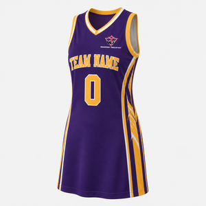 Warpro Industry – Robe de basket-ball pour femmes, violette et jaune, col en V, sans manches, nom et numéro d'équipe personnalisés, impression par sublimation - Product Image 5