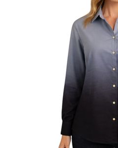 Chemise boutonnée à manches longues pour femme, dégradé gris clair vers noir, style décontracté pour le bureau, fabrication sur mesure, vêtements OEM personnalisés - Product Image 3