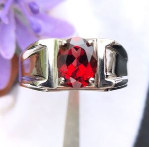 Bague de fiançailles et de mariage de luxe pour homme en argent sterling 925, grenat naturel rouge 3 carats, 10 grammes, pierre de naissance de janvier, sertie à griffes - Product Image 2