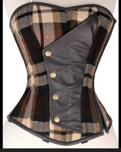 Factory Wholesale Brown Tartan Real Leather Trimmed Overbust Women's Corset Bustier Breathable Quick Dry <b>Wedding</b> Waist <b>Trainer</b> - Product Image 2