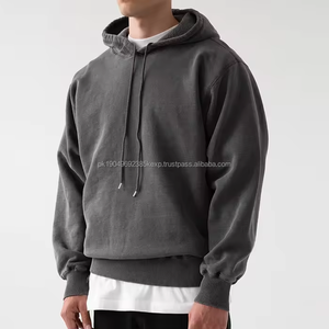 OEM Stylish Custom french terry blank streetwear vintage <b>black</b> hoody cotton <b>men</b> hoodie - Product Image 1
