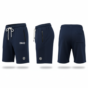 Men's Navy Blue Drawstring Bermuda <b>Shorts</b> With <b>Zip</b> <b>Pockets</b> And Logo Casual Sport Wear - Product Image 1