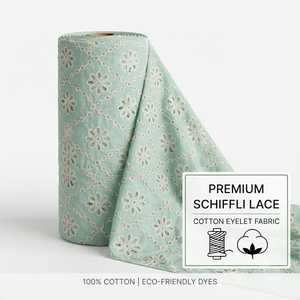 Tela Bordada de Algodón Schiffli de Alta Calidad al por Mayor - Patrón de Rejilla, Verde Menta, Ancho de 50/52 Pulgadas - Product Image 5