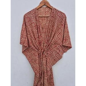 Vestido Kaftán Maxi de Algodón con Estampado Geométrico Contemporáneo, Ropa de Playa Bohemia para Mujer, Cuello en V Profundo, Manga Corta - Product Image 1