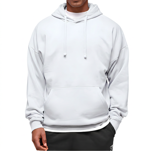 Sweat-shirts blancs surdimensionnés 100 % coton pour homme, style streetwear décontracté et respirant, avec poche, motif uni, pour l'hiver - Product Image 6