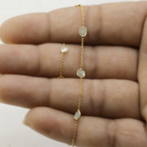 Bracelet à maillons en or jaune 18 carats avec diamants naturels taillés en tranches sertis clos, collection Memoria Jewels, vente en gros - Product Image 5