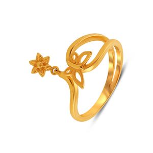 Bague à breloque florale plaquée or en forme d'étoile éclose pour femme, élégante bague ouverte à motif floral - Product Image 1