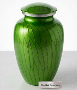 Authentic Handcrafted Green Aluminum Cremation Urn Large Capacity Secure Thread Lid Velvet Base Decorative Memorial Funeral Urns - Product Image 3