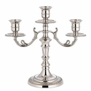 Elegant 3-Arm Metal Candelabra <b>Silver</b> Candle Holder Tall Vintage Wedding Centerpiece Tabletop Antique Style <b>Candlestick</b> Stand - Product Image 1