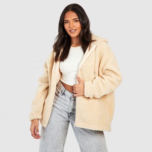 Custom High Quality <b>Women's</b> Long Sleeve Trendy Winter Fuzzy <b>Teddy</b> Coats Full Zipper Sherpa Fleece Hooded <b>Hoodies</b> Sweatshirt - Product Image 1