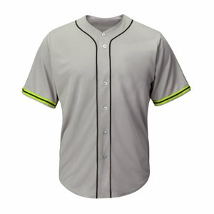Camiseta de Béisbol Personalizada para Hombre, Camiseta de Equipo Lisa Gris con Ribete Verde Neón, Cierre de Botones, Fabricante y Proveedor de Ropa Deportiva - Product Image 1