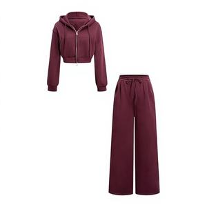 Ensemble de survêtement rose à capuche zippé pour femme, manches longues, couleur unie, coupe décontractée, sweat-shirt et pantalon, tenue d'automne - Product Image 2