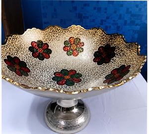 Vaisselle artisanale en laiton bol Meena coloré avec support Techniques de coulée découpées impression offset beau thème de fleur - Product Image 4