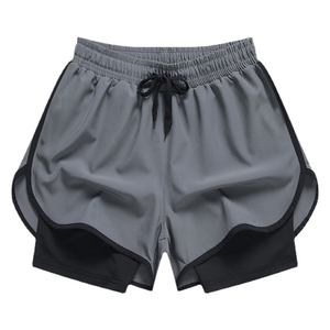 Men's Quick Dry Nylon Casual Sport Shorts with Mid Waist Drawstring and Gray <b>Black</b> Two-Tone Design - Product Image 1