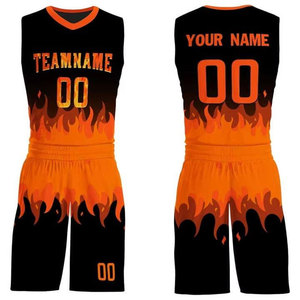 Uniforme de Baloncesto Sublimado Personalizado con Nombre del Equipo, Número 00, Estampado de Llamas, Conjunto de Camiseta sin Mangas y Pantalones Cortos Deportivos para Hombre - Product Image 2