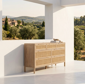 Commode Aruna en teck massif à 9 tiroirs, design élégant, écologique et durable, rangement autonome pour chambre et salon modernes - Product Image 6