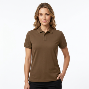 Polo de Punto de Manga Corta para Hombre, Color Sólido, Diseño Liso Teñido, Corte Regular, Marrón - Product Image 3