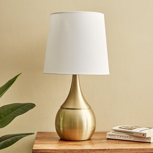 Luxury design Gold <b>Table</b> Lamp Modern Brushed Brass <b>Bedside</b> Light Teardrop Metal Base Fabric Shade Elegant Bedroom Accent Decor - Product Image 4