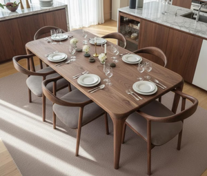Table à manger en chêne massif américain, design rustique moderne et contemporain, meubles de salle à manger pour usage domestique - Product Image 3