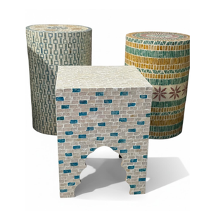 Modern Coastal Handcrafted Shell Inlay Round Coffee <b>Table</b> Blue Sea Shell Pattern Decorative Center <b>Table</b> with Gold Base - Product Image 6