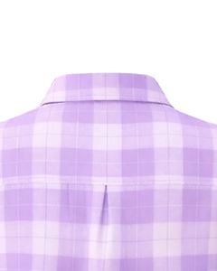 Lavender And White Plaid Womens Short Sleeve Button Up Shirt Casual Summer Lightweight Breathable <b>Checkered</b> <b>Top</b> With Pocket - Product Image 4
