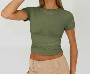 T-shirt en coton respirant pour femmes, décontracté, doux, à manches courtes, uni, été, personnalisable avec logo, tendance - Product Image 5