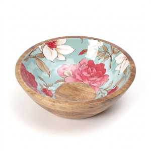 Tazón de Madera Indio Tradicional de Lujo con Decoración Meenakari, Hecho a Mano, Esmalte Amarillo, para Mesa de Comedor - Product Image 6