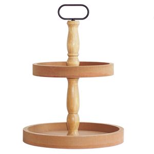Wood 2-Tier Tray Stand Cake Cupcake Cookie Food and Party <b>Display</b> Natural Wood - Product Image 5