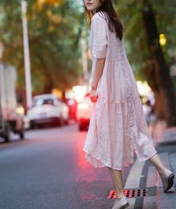 Women Solid Color Cotton Maxi Dress Regular Fit Casual Summer Dress Short Sleeve Button Back Sweet Natural Plain Dyed - Product Image 5