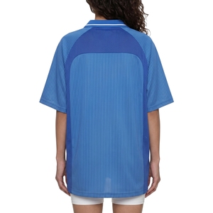 Maillot de football pour femmes, bleu, à rayures tonales, avec panneau perforé, col en V, vêtements de sport, vente en gros - Product Image 4