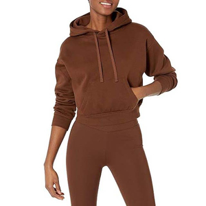 Haut court à capuche en molleton de coton pour femme, respirant, grande taille, avec poches, service OEM, design personnalisé - Product Image 1