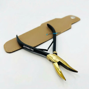 Custom Logo Leather Pouch with Black Gold Flat Curved Hair <b>Extension</b> Pliers Micro-<b>Beads</b> Stainless Steel Hair <b>Extension</b> Tools - Product Image 1