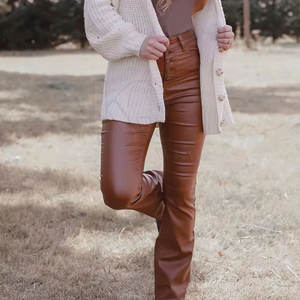 Nouveauté : Pantalon en cuir pour femme, taille haute, structuré, idéal pour les soirées et les événements mode - Product Image 2