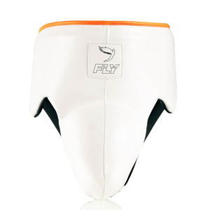 Protège-guêtres de boxe en cuir respirant et durable blanc avec ligne orange, logo personnalisé pour les compétitions, toutes tailles disponibles - Product Image 4