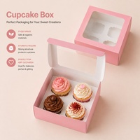 Emballage individuel en papier rose personnalisé pour cupcakes, boîte à cupcakes à 4 trous avec fenêtre