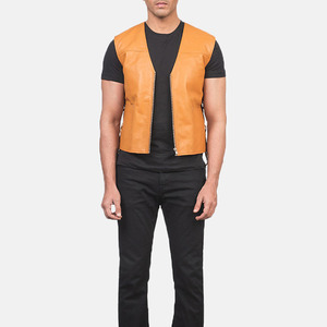 Gilet en cuir classique style vintage à col en V avec fermeture éclair, vêtement d'extérieur tendance pour l'automne et le printemps, sans manches, pour homme - Product Image 2