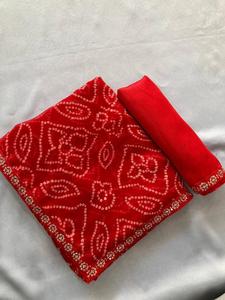 Georgette Silk Bandhani <b>Saree</b> Elegant Lace Border Traditional Indian Ethnic Wear Handcrafted Tie Dye Party Wedding Quick Dry Sun - Product Image 5