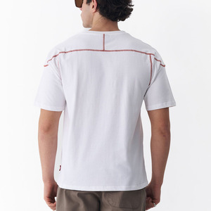 T-shirt blanc à manches courtes pour homme, col rond, coupe classique, bordure contrastée, tricoté, 100 % coton, décontracté, respirant, écologique, séchage rapide - Product Image 4