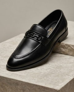 Asken Atelier <b>Men's</b> Premium <b>Black</b> Slip-On Loafers Synthetic Leather Upper TPR Outsole Cushioned Breathable Formal Business - Product Image 1