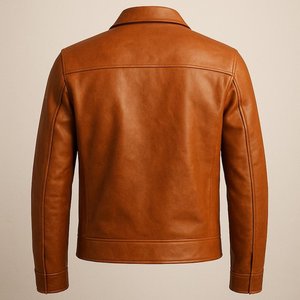 <b>Men's</b> PU Motorcycle Jacket <b>Turtleneck</b> Collar Zipper Front Embossed Logo Casual Winter Wear Solid Garment Dyed - Product Image 2