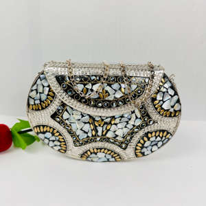 Custom Modern Luxury Handmade Metal Craft Polished Mother Pearl Beaded <b>Clutch</b> <b>Bag</b> Mosaic for Shell Sculpture Antique Bridal - Product Image 2