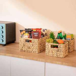 Set of 3 water hyacinth storage <b>baskets</b> Handwoven Natural Storage <b>Basket</b> Wholesale Eco-friendly Made by VgreenArt in Vietnam - Product Image 3