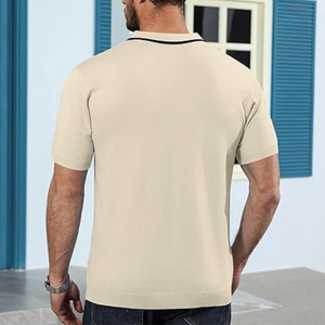 Polo de Punto Casual para Hombre, Manga Corta, Estilo Vintage a Rayas, Cierre de Botones, Corte Ajustado, para Golf o Vacaciones - Product Image 4