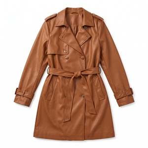Manteau long en similicuir pour femme, style trench-coat, décontracté chic, idéal pour l'hiver, fabrication OEM/ODM, vente en gros, logo personnalisé, faible MOQ - Product Image 4