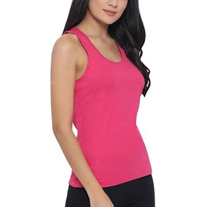 Women's Pink Sleeveless Short Tank Top O-<b>Neck</b> Casual Solid Color Knitted Breathable Spandex/Cotton - Product Image 4