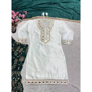 Ensemble haut et sharara pour femmes, vêtements de soirée, avec travail de miroir en papier à la main - Product Image 4