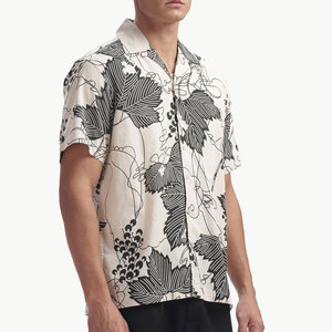 เสื้อเชิ้ตแขนสั้นลำลองลายดอกไม้สีขาวดำสำหรับผู้ชาย ทรงปกติ ผ้าฝ้าย 100% ระบายอากาศได้ดี - Product Image 3