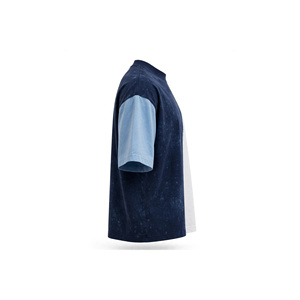 Men's Oversized Raglan Sleeve T-Shirt-Dark Blue for Sky Blue & <b>White</b> Tri-Color Block Mineral Wash Tee - Product Image 5