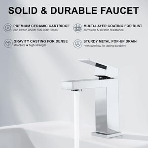 Rubinetto da Bagno Moderno Monocomando in Ottone Massiccio Cromato Lucido, Elegante Rubinetto per Lavabo Cromato - Product Image 3